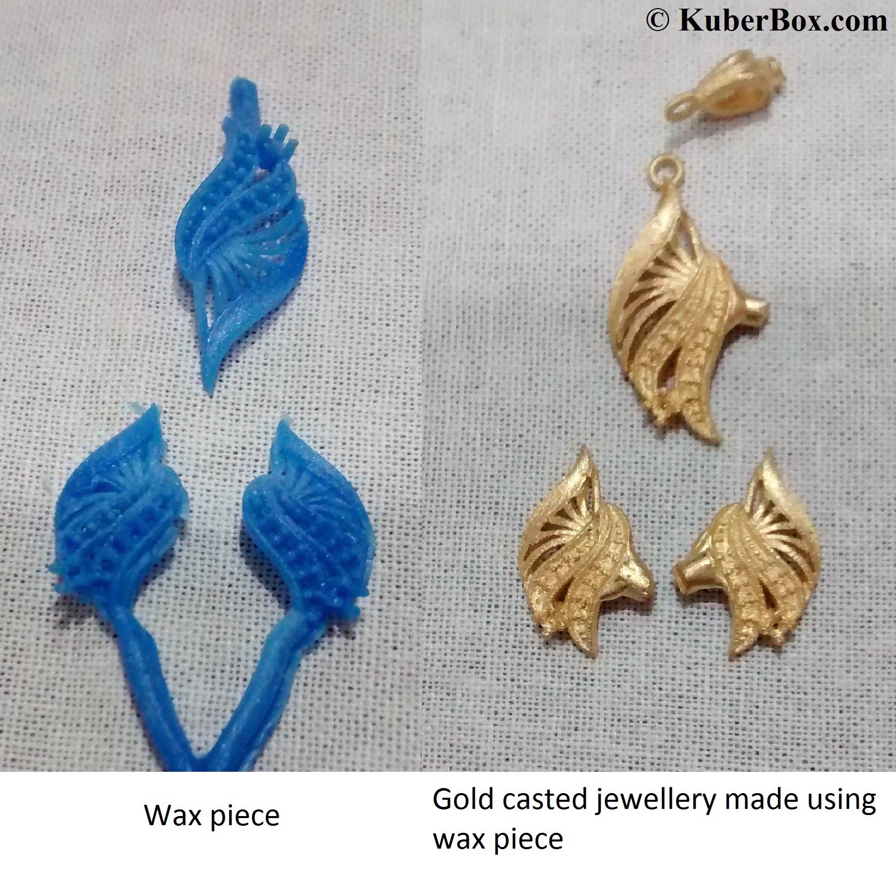 Casted gold jewellery from wax