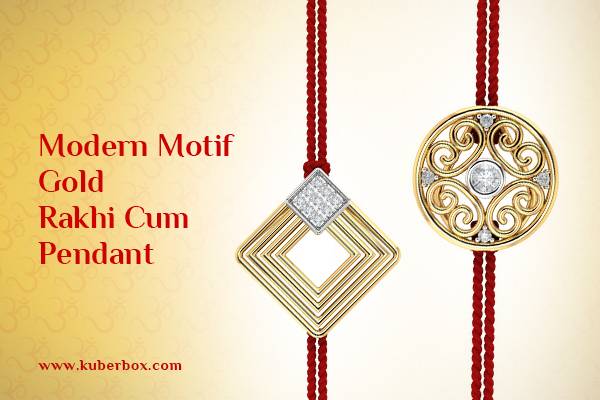 Modern Motif Gold Rakhi Cum Pendant