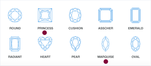 Shapes of diamonds princess marquise