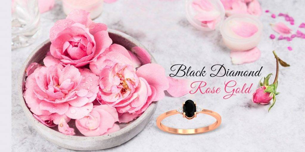romantic black diamond rose gold ring
