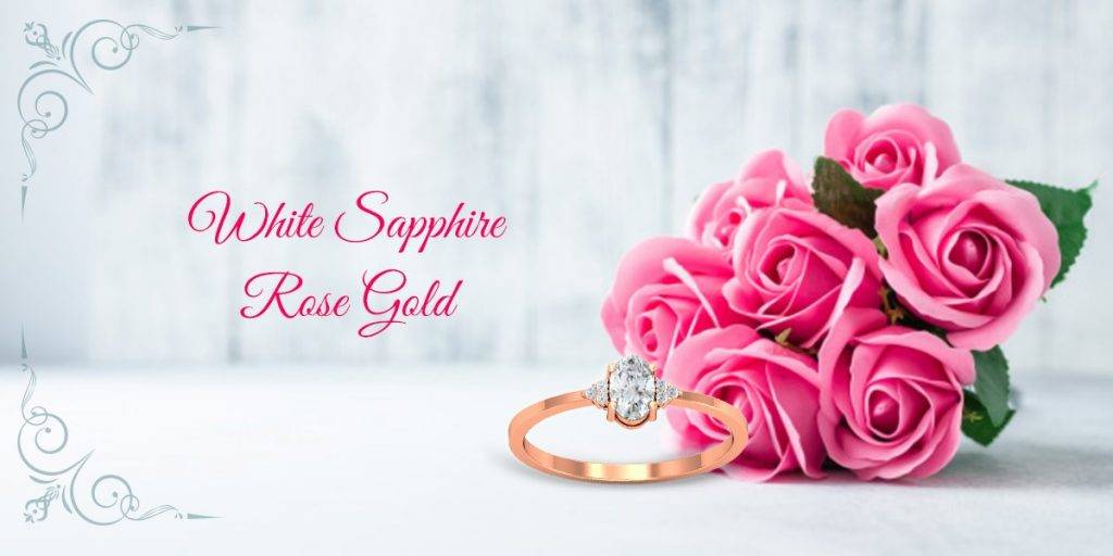 white sapphire rose rose gold ring