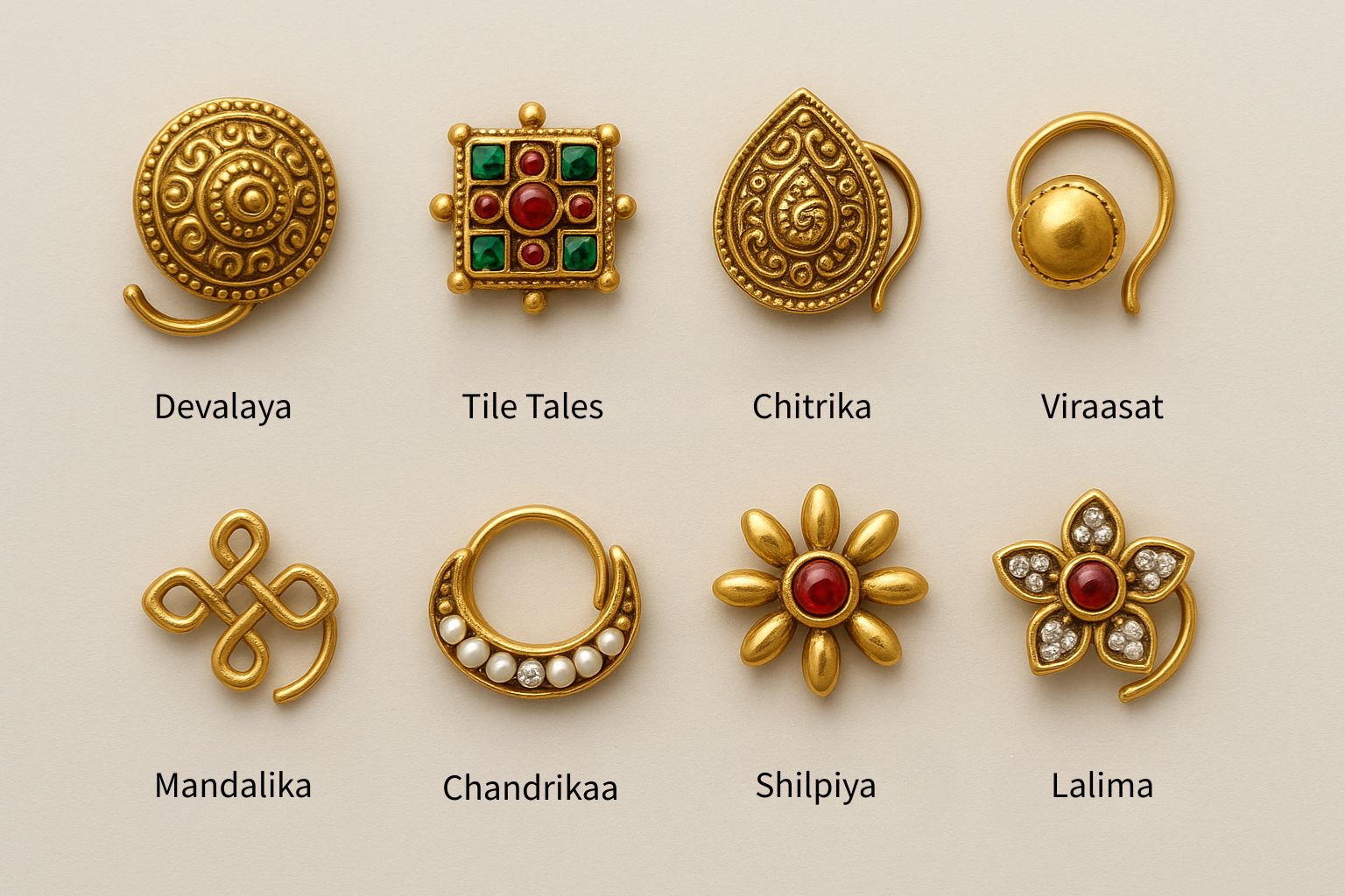 Types of Mookuthi Designs - ai generated - new names