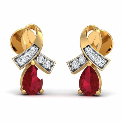 Chic Red Ruby Halo Stud In American Diamond
