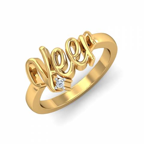 Three Ring Set with Custom Name Ring, Shared Prong Diamond Band and Pl -  Abhika Jewels