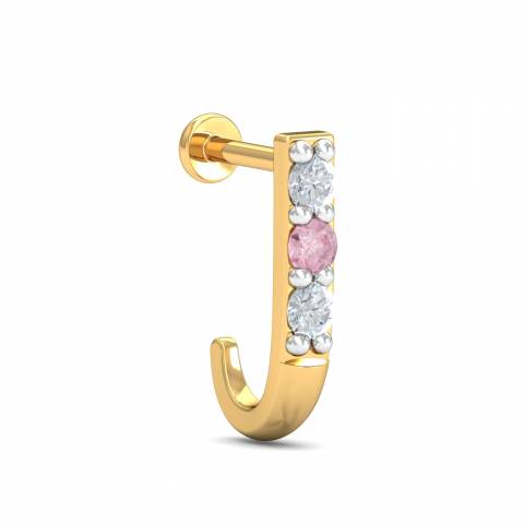 Buy KuberBox 14K Rose Gold Diamond Aalamb J-Shaped Nose Wire for Women ( Piercing Required) at Amazon.in