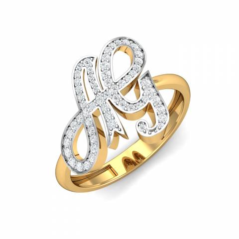 Party Wear Gold Initial Ring