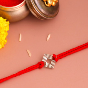 Square Motif Silver Rakhi Pendant